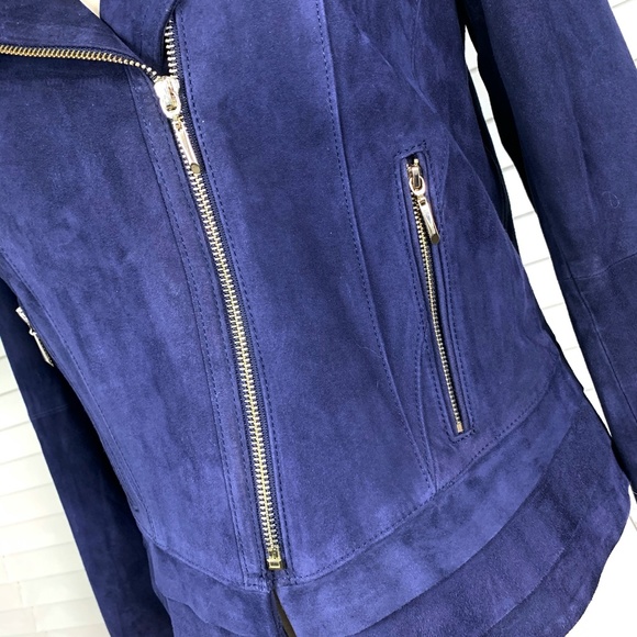 🚫SOLD!NWT🤩|•WHITE HOUSE BLACK MARKET•| Navy Suede Moto Jacket* - Picture 6 of 16